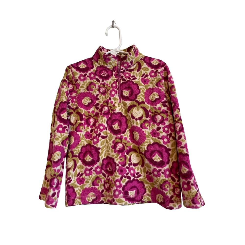 Garnet Hill pink floral 1/4 zip fleece pullover jacket high collar warm Size M
